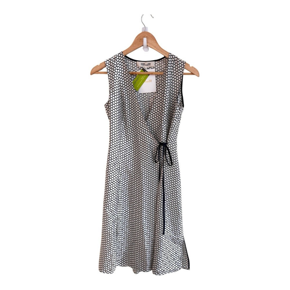 Diane Von Furstenberg Geometric Dot Print Sleeveless Wrap Dress Womens Size 0