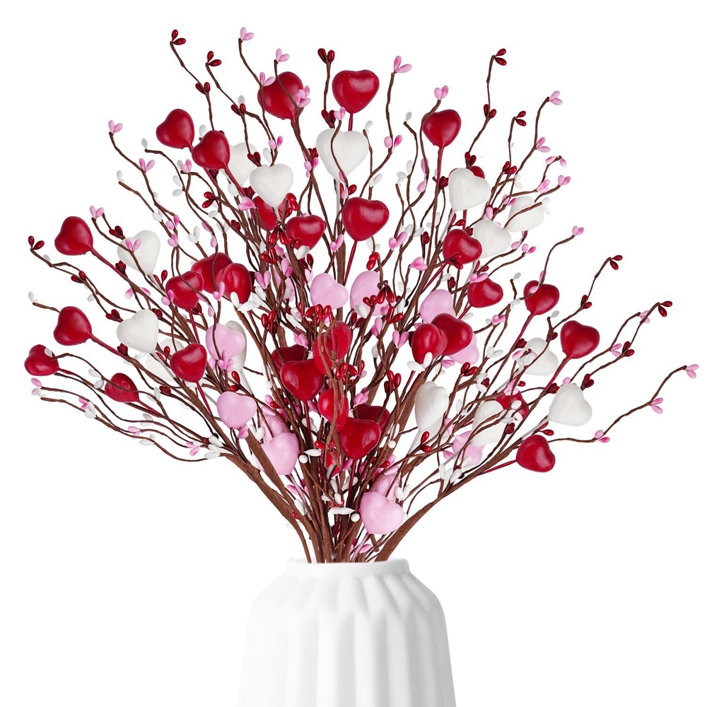 12PCS Valentines Day Decorations Flowers Artificial Berry Floral,Red Pink Whi...