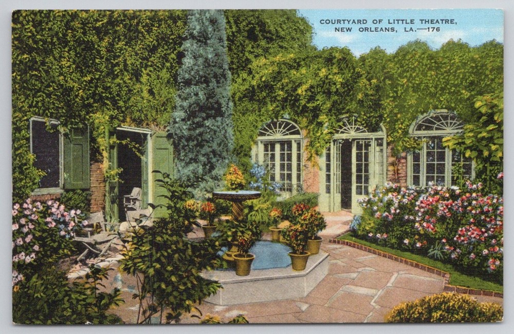 Le Petit Theatre Courtyard New Orleans LA Linen Postcard E. C. Kropp