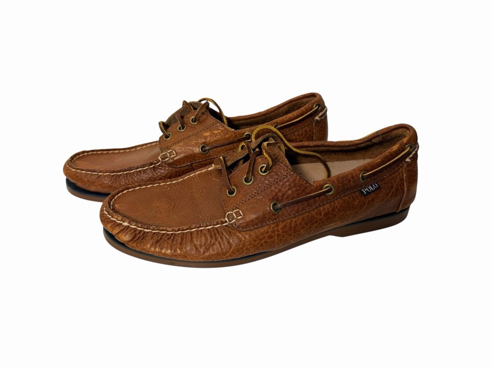POLO RALPH LAUREN Men's Bienne Oil Tumbled Leather Boat Shoes Tan US 10 D