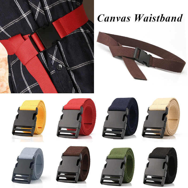 Adult Unisex Adjustable Belt Canvas Elastic Solid Color Plastic Buckle Vintage~~