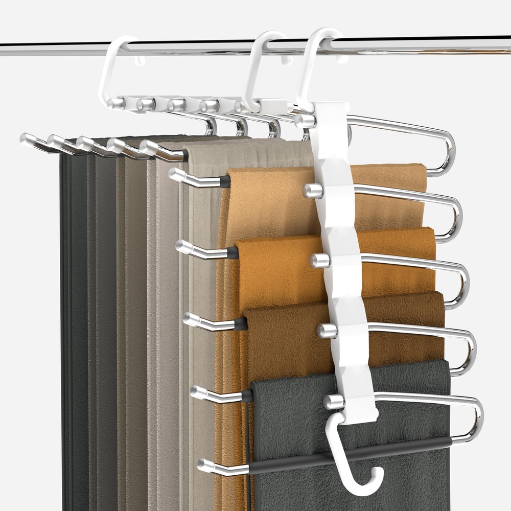 Space-Saving Stainless Steel Pants Hangers 2-Pack Anti-Slip Closet Organizer