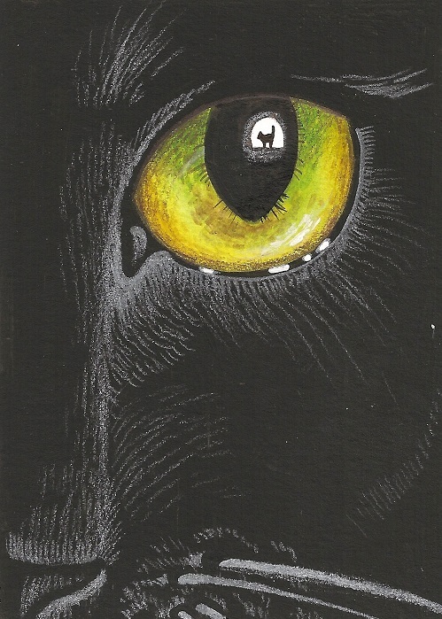 5X7 PRINT OF PAINTING RYTA HALLOWEEN BLACK CAT ART HAUNTED GOTHIC folk portrait
