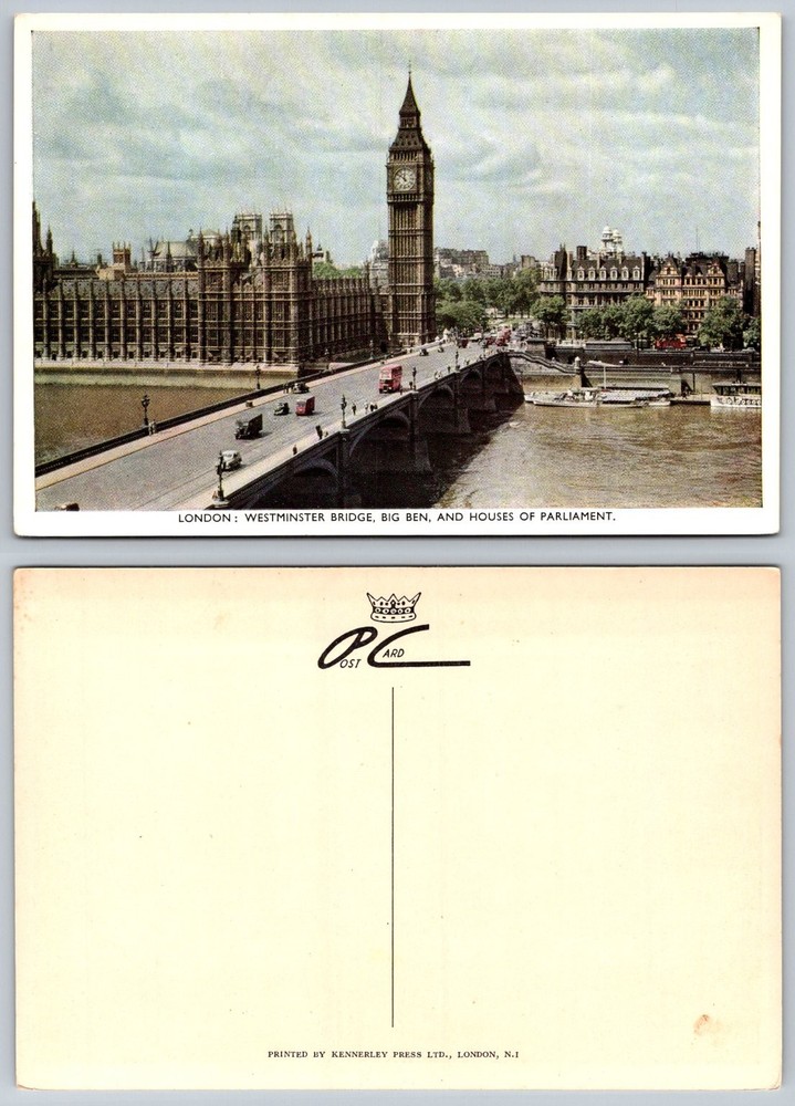Vintage London Postcard Westminster Bridge Big Ben Houses of Parliament