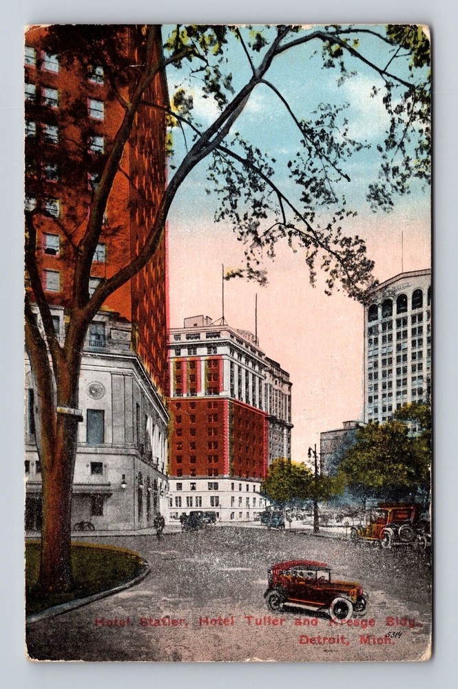 Detroit MI-Michigan, Hotel Statler, Hotel Tuller, Kresge Bldg., Vintage Postcard