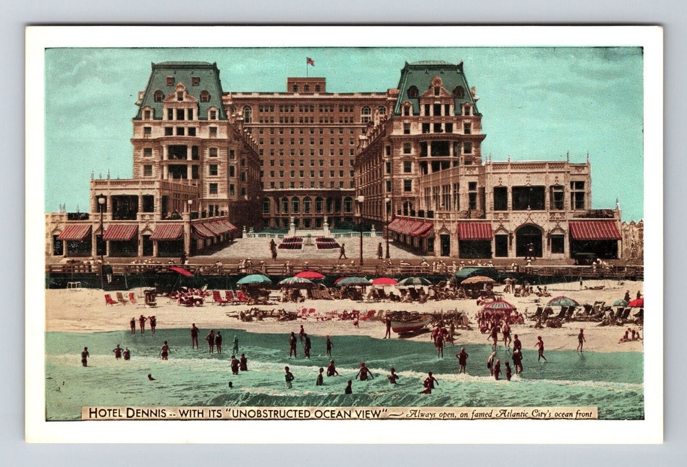 Atlantic City NJ-New Jersey, Hotel Dennis, Beach, Vintage Postcard