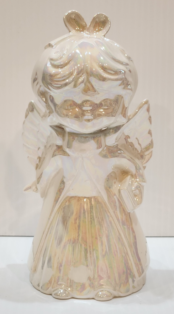 Vintage Ceramic Angel Girl Figurine Opalescent Kissing Pose 8 Inch