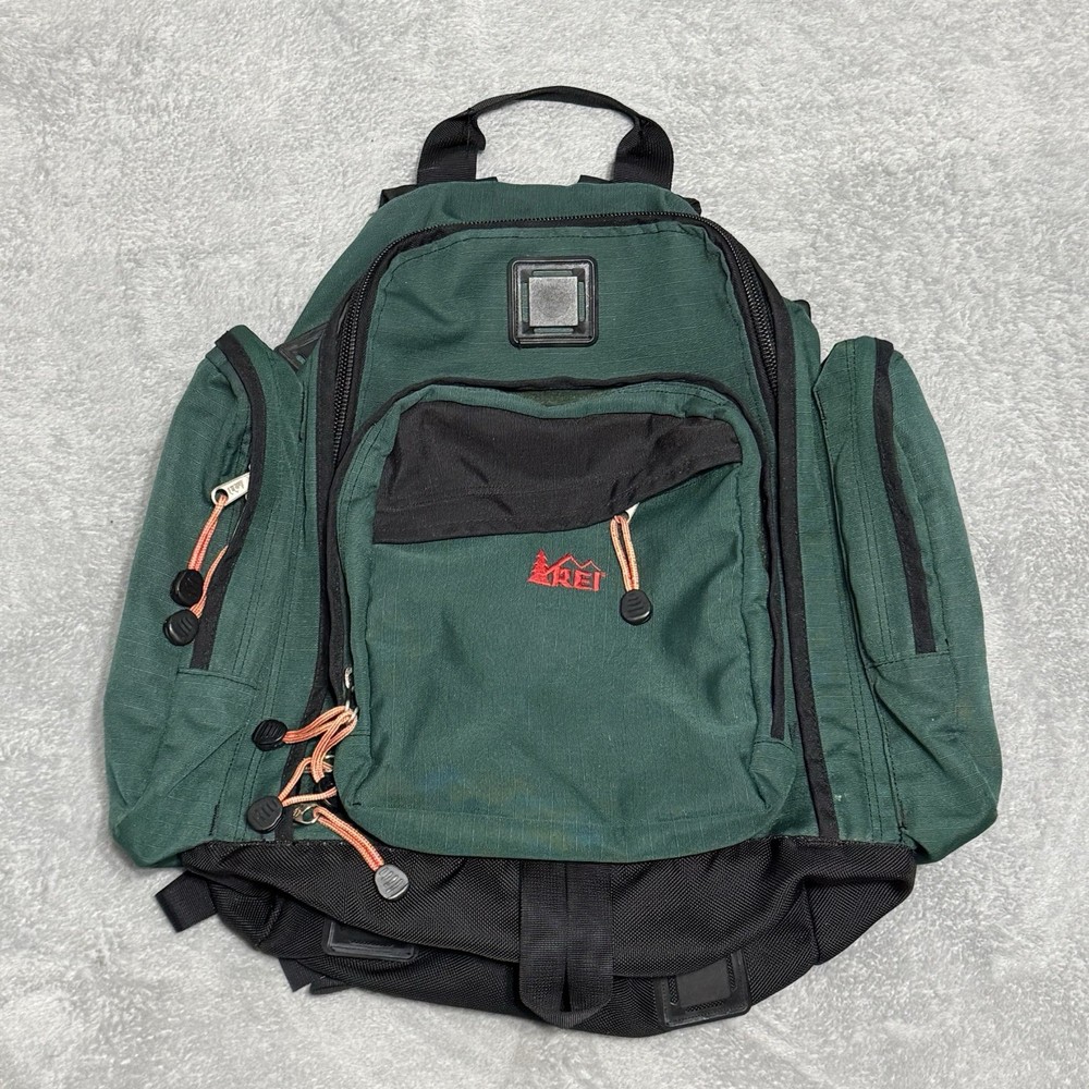 REI Backpack Green Hiking Daypack Multi Pocket Outdoor Travel Bag Every Day VTG