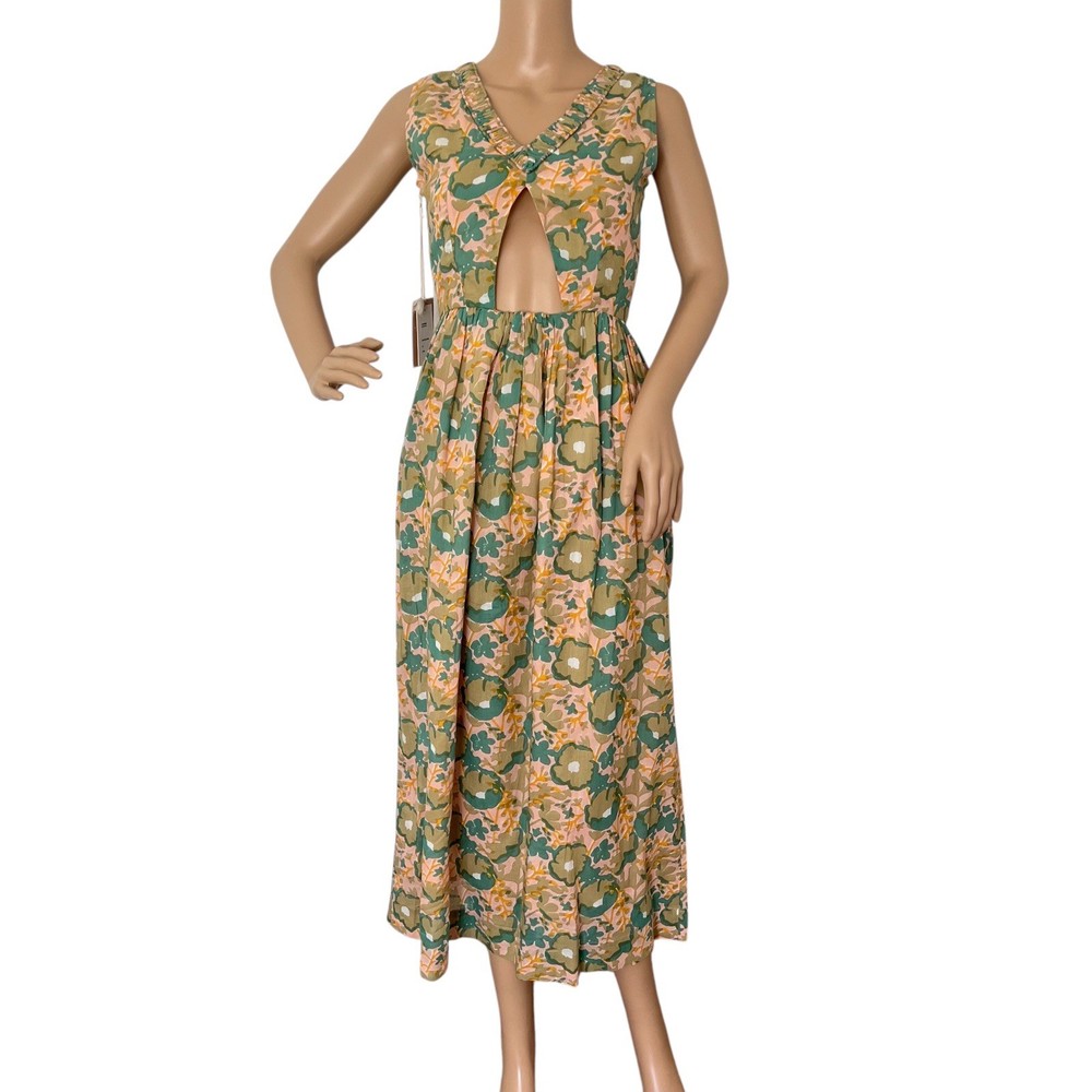 Mirth Zanzibar Maxi Dress In Green Olive Bloom Size XS