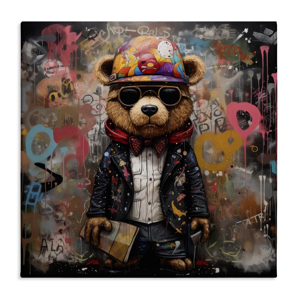 Urban Graffiti Bear Canvas Wall Art Design by Lazar Studio