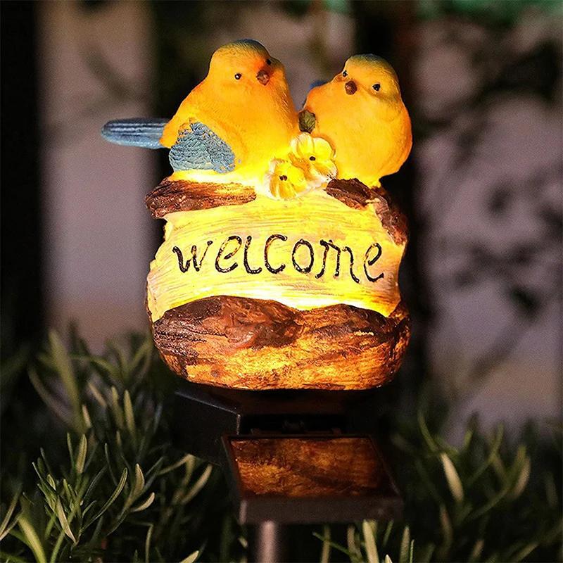 Statue Garden Welcome Bird Resin Solar Medium Modern Multicolor Weatherproof