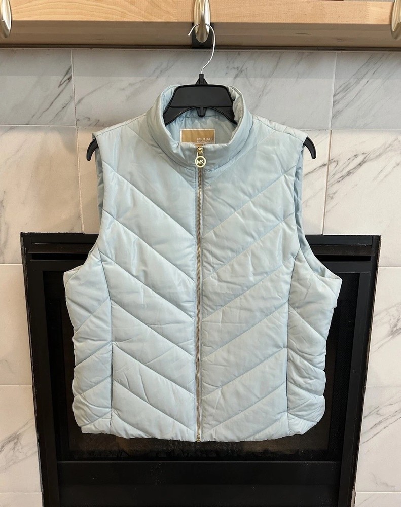 NEW! Michael Kors X Large Light Blue Puffer Quilted Vest MK Charm Women's $125