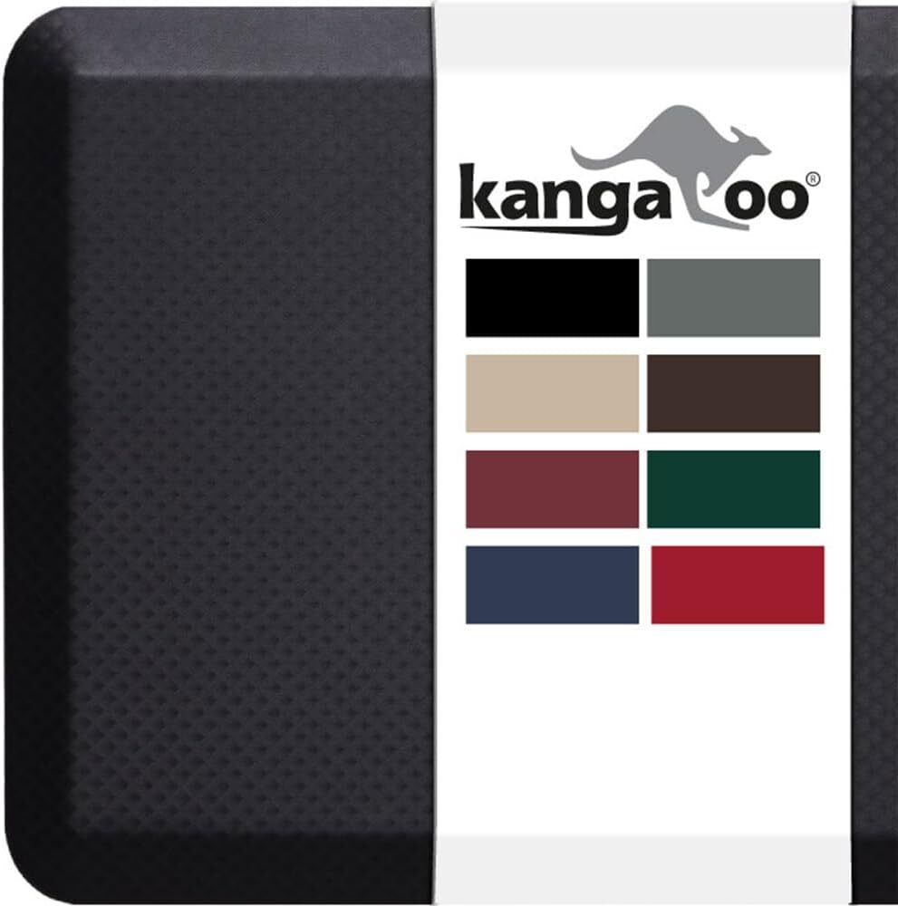 KANGAROO Thick Ergonomic Anti Fatigue Mats for Kitchen Floor, Cushioned Black