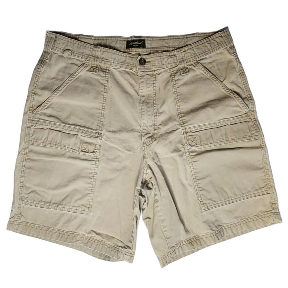 Eddie Bauer Cargo Shorts Mens 38 Khaki Outdoor Hiking Utility Cotton Casual