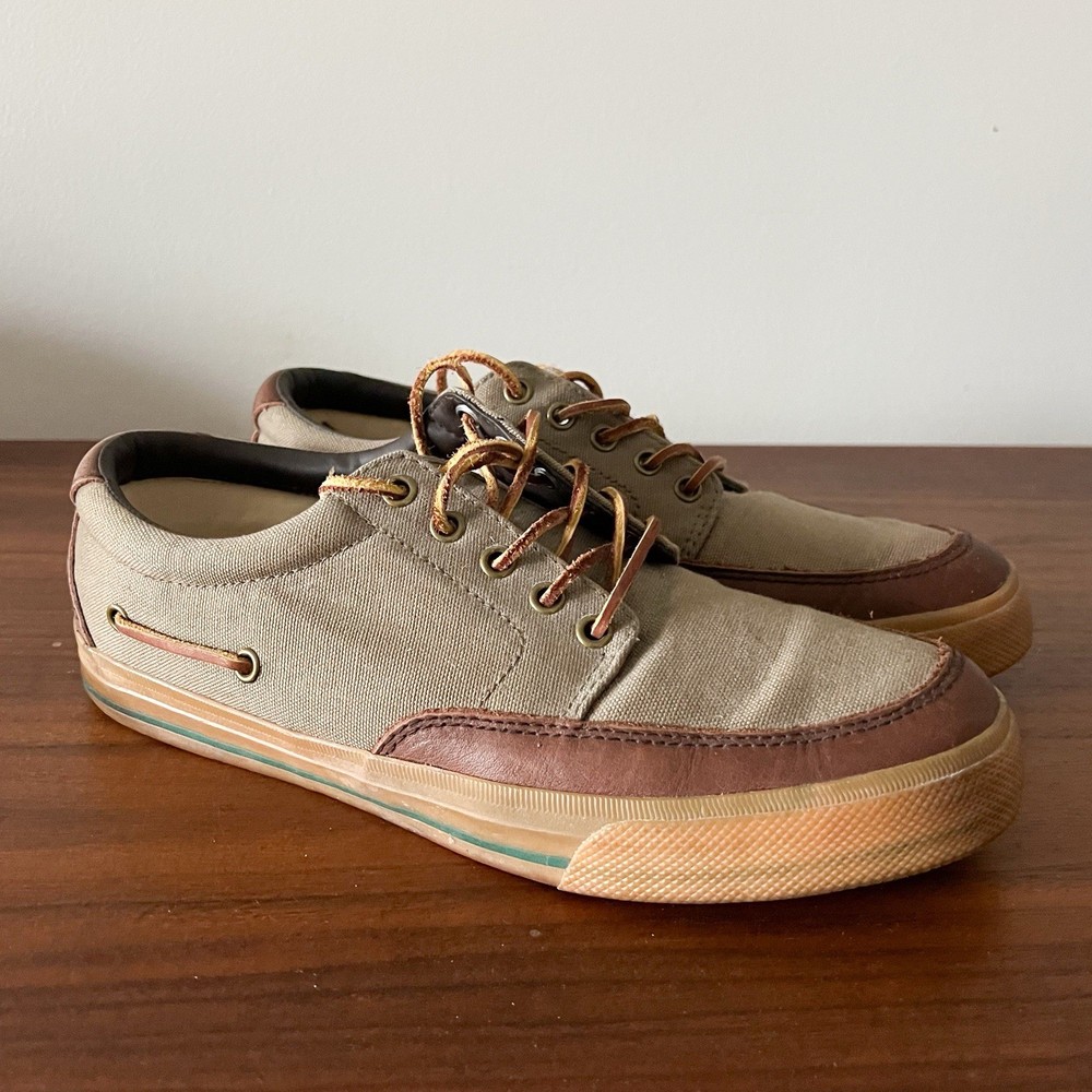 Polo Ralph Lauren Vance Side Lace Canvas Leather Boat Shoes Tan Brown Men’s 11D