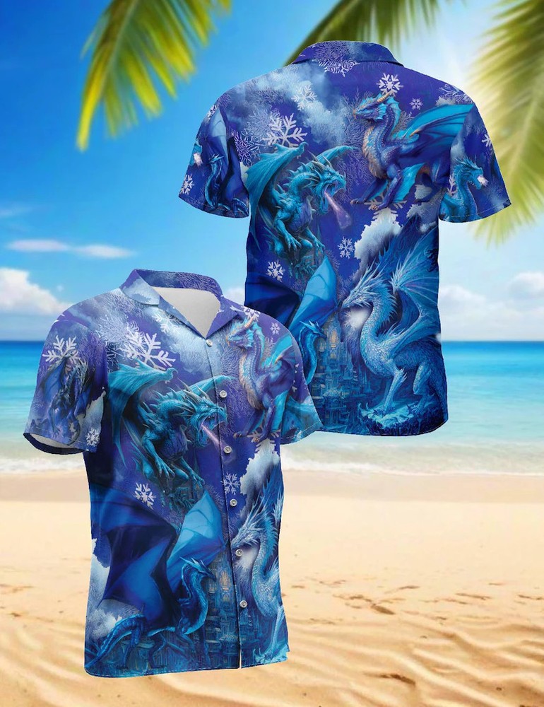 Ice Dragon Hawaii Shirt Blue Dragon Beach Vacation Aloha Summer Men Women