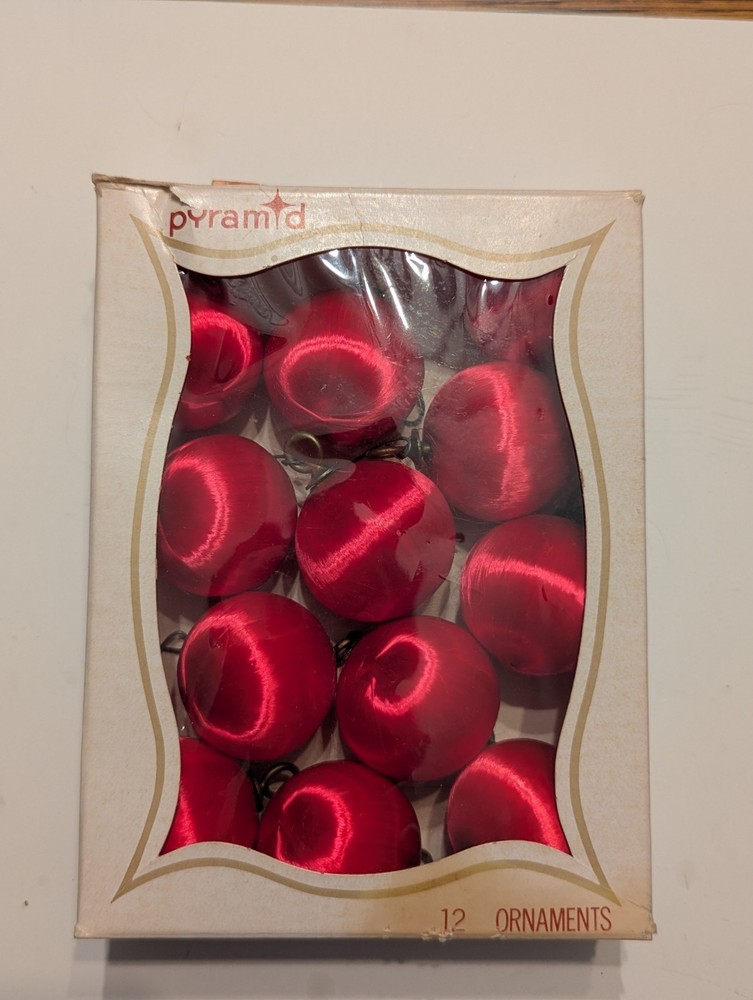 11 Vintage Pyramid Christmas Red Satin Sheen Ball Ornaments Unbreakable small