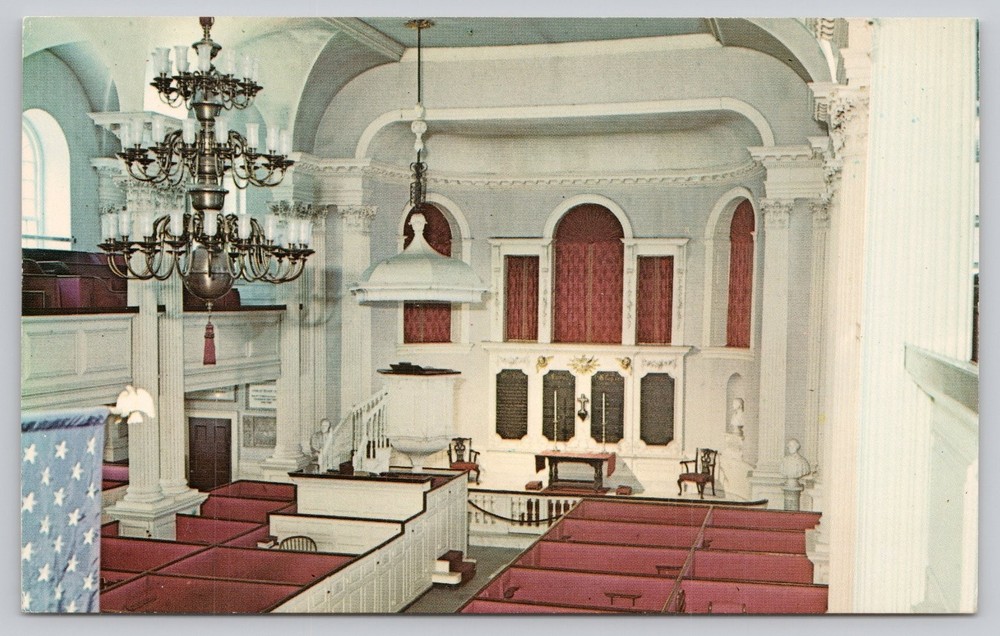 King's Chapel Interior Boston MA Plastichrome Postcard Freedom Trail