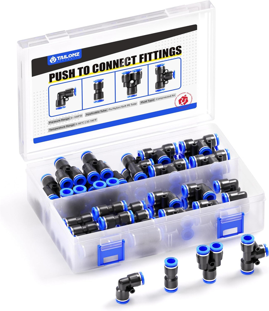 TAILONZ PNEUMATIC 1/4 Inch od Push to Connect Fittings Pneumatic Fittings Kit 10