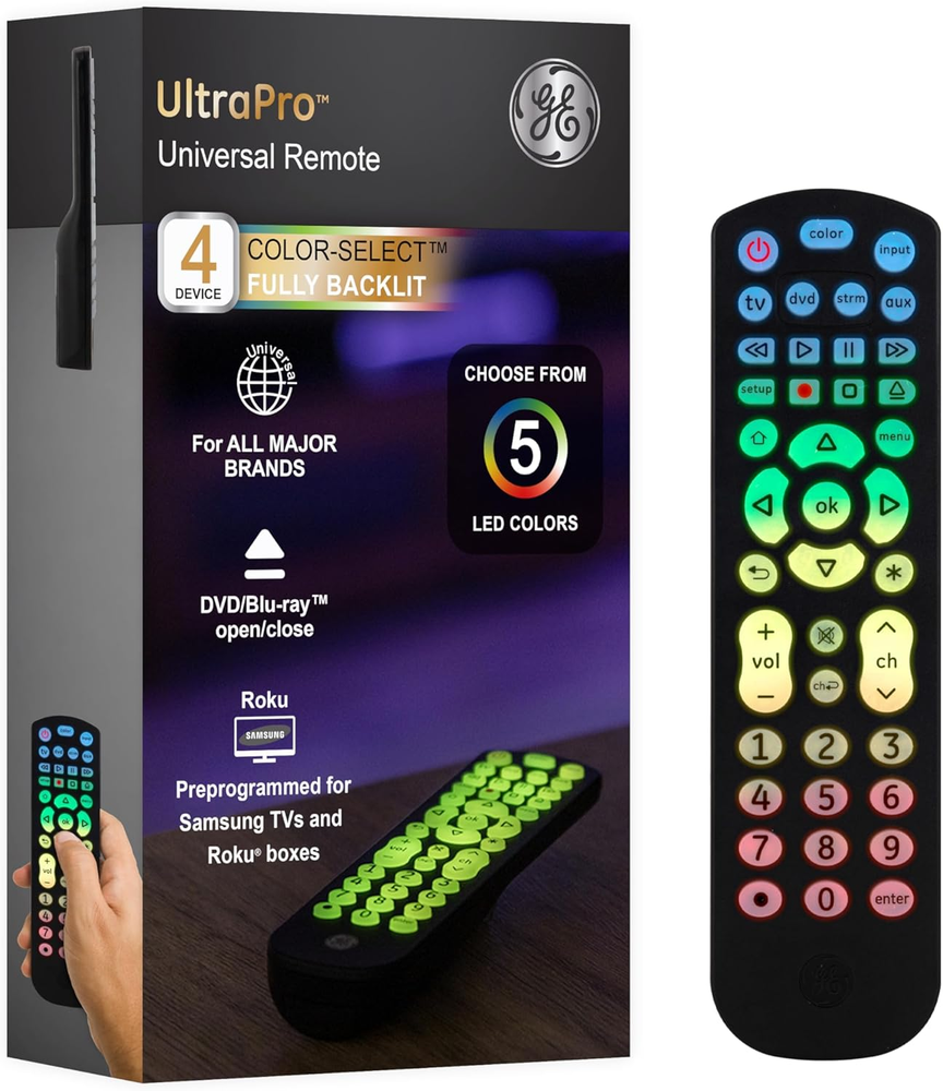 Universal Samsung TV Remote, Backlit, 4-Device, Works with Roku, Vizio, LG, Sony