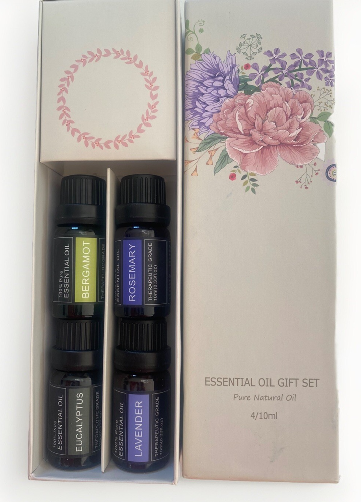 Pure Natural Essential Oil Gift Set 4x10ml Bergamot Eucalyptus Lavender