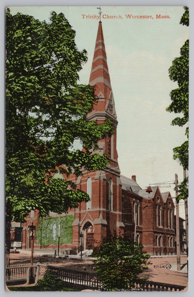 State View~Trinity Church @ Worcester Massachusetts~Vintage Postcard