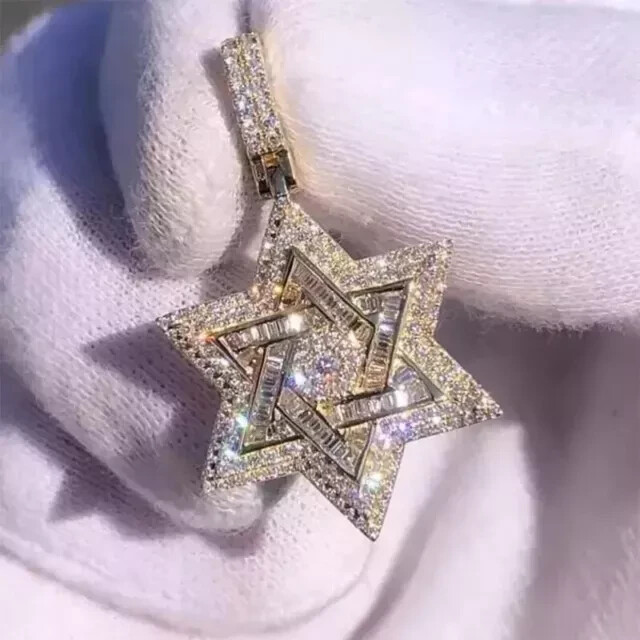 2Ct Round Lab Diamond Star of David Pendant in 14K Gold Plated