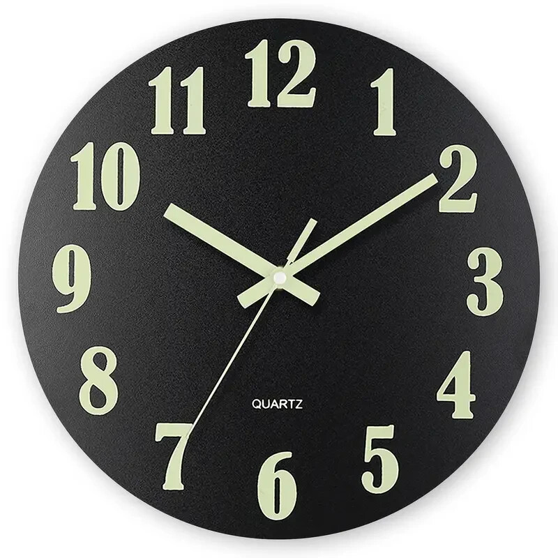 12-Inch Modern Glow Wall Clock with Silent Quartz Movement and Night Light