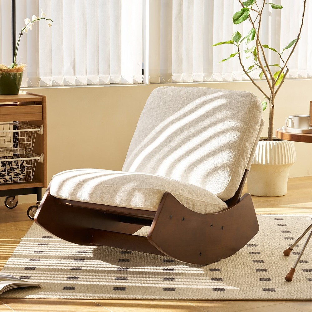 Comfortable Glider Rocking Chair, White Upholstery Glider Chair Solid Wood Frame