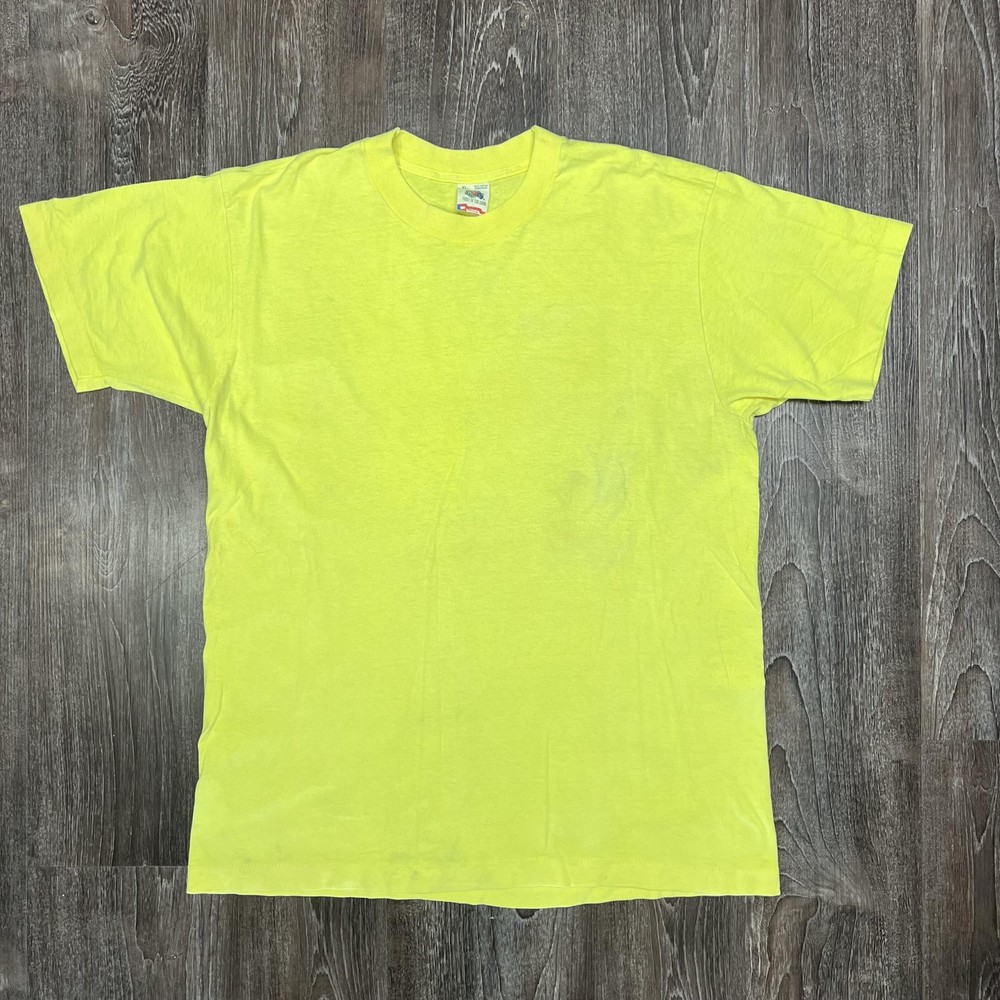 Vintage Fruit Of The Loom Shirt Mens XL Yellow Blank Neon Made USA 80s 90s