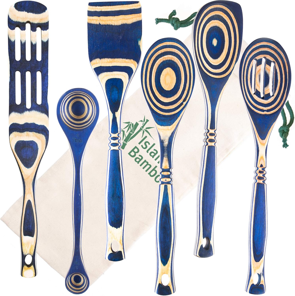Pakkawood 6-Piece Utensil Set - Elegant Kitchen Spoon, Slotted Spoon, Corner Spo