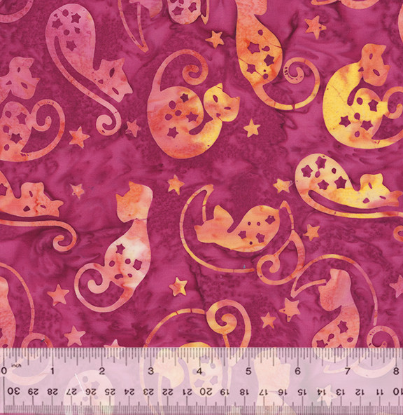 Anthology Batik Fabric | Cat Nap & Stars Sunset Pink Orange YARD