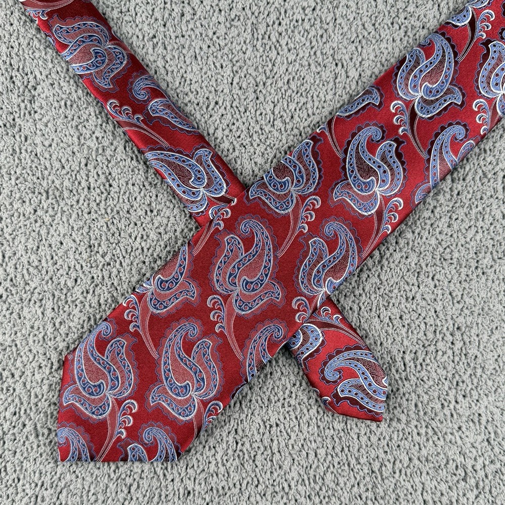 Ermenegildo Zegna Tie Red Blue Silk Paisley Floral Made In Italy Necktie