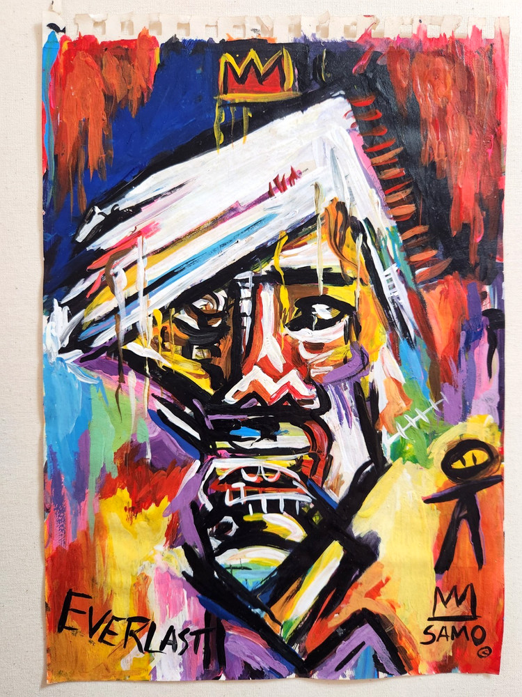 JEAN MICHEL BASQUIAT 12x9 in. Painting on paper (Andy Warhol) signed & stamped