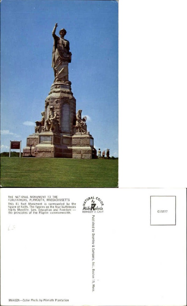 National Monument to Forefathers Plymouth MA statue unused vintage postcard