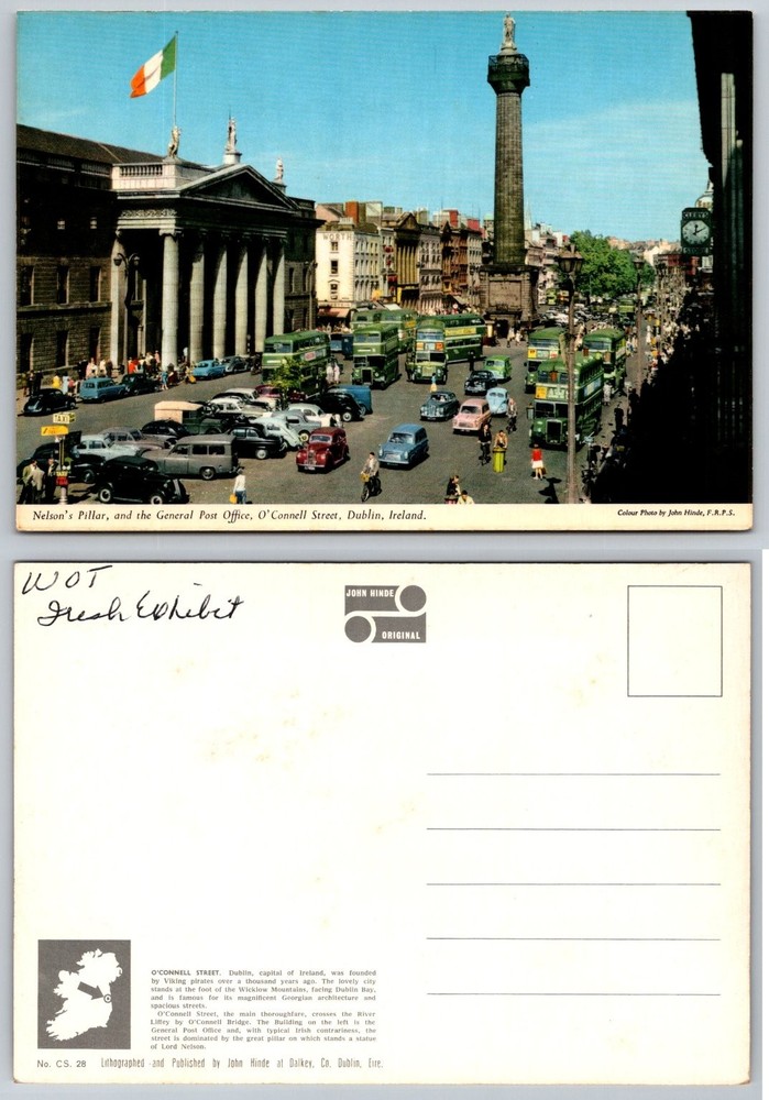 Dublin O'Connell Street Nelson's Pillar GPO John Hinde Postcard 1950s Ireland
