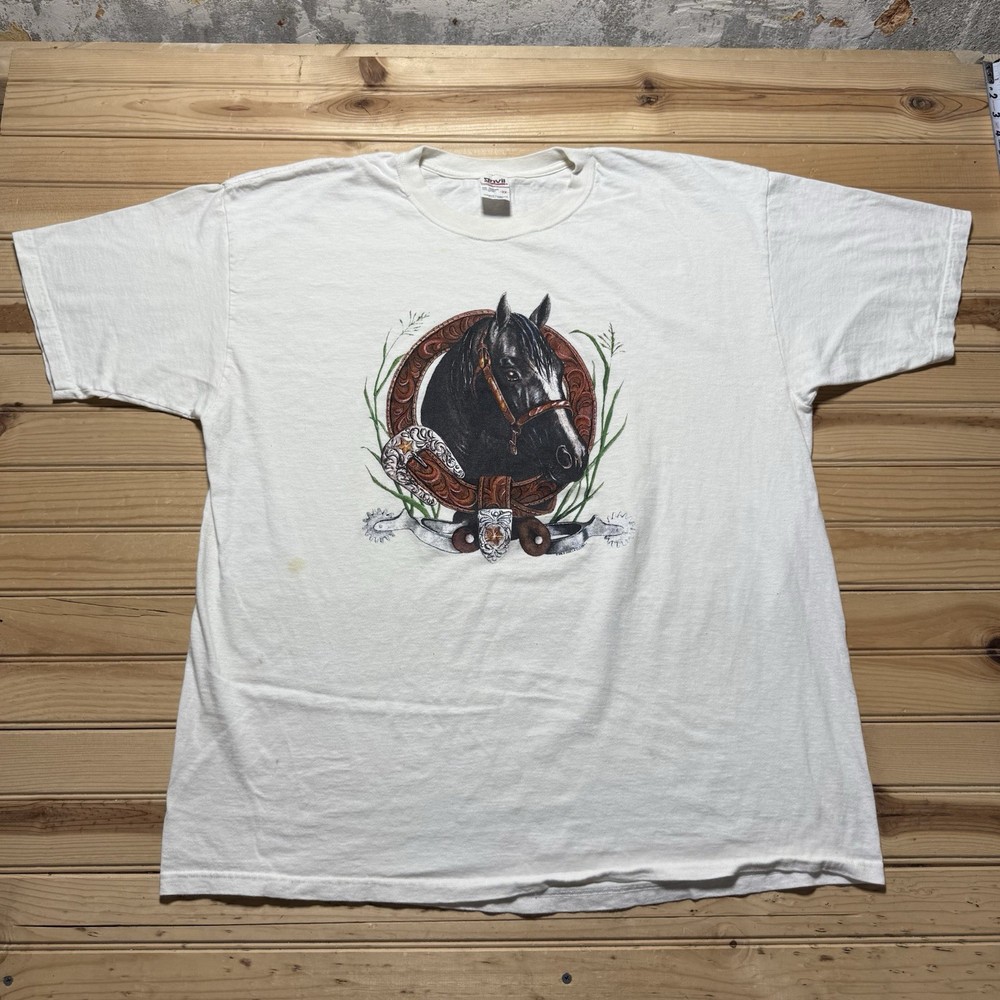 Vintage Y2K Western Cowboy Cowgirl Equestrian Horse Leather Worker Art Shirt 2XL