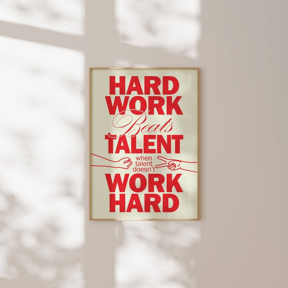Work Hard Motivational Poster Creative Quote Retro Red Wall Art Typography Art