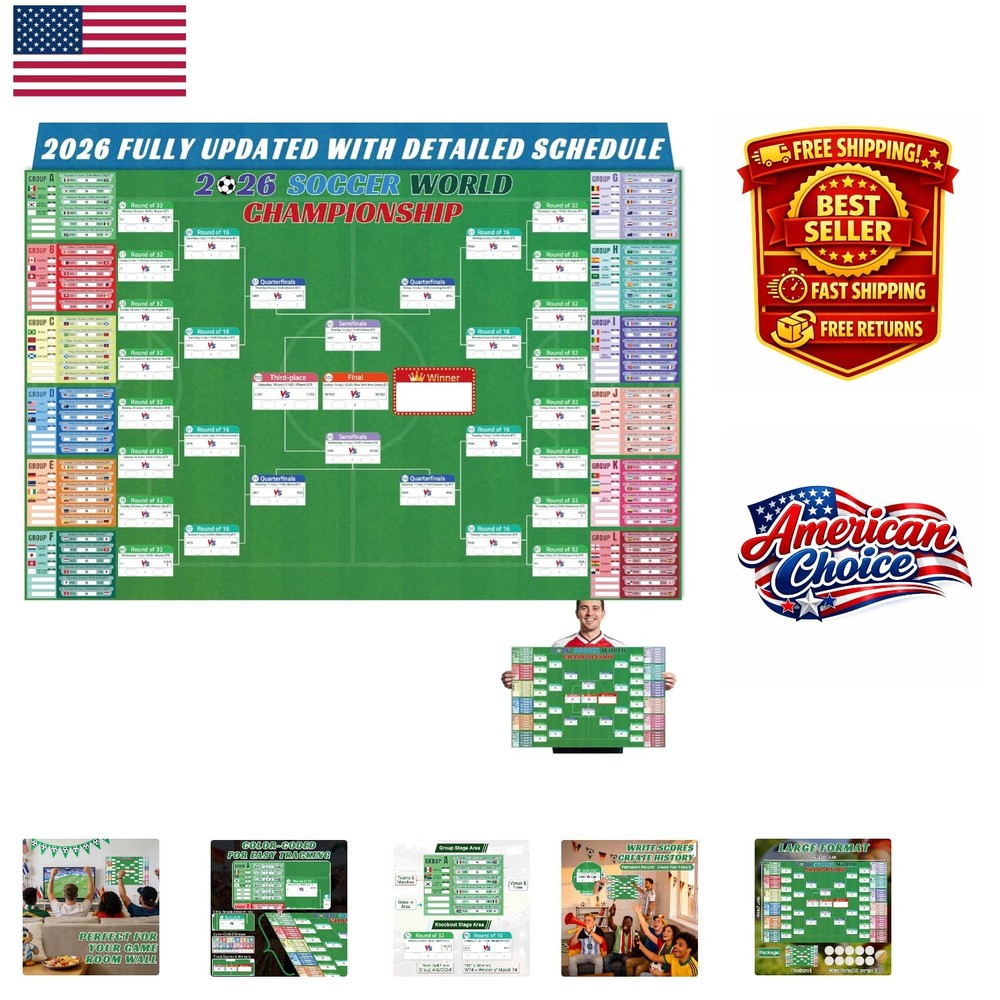 2026 Soccer World Cup Schedule Poster - 39.4”x25.7” Tournament Wall Art