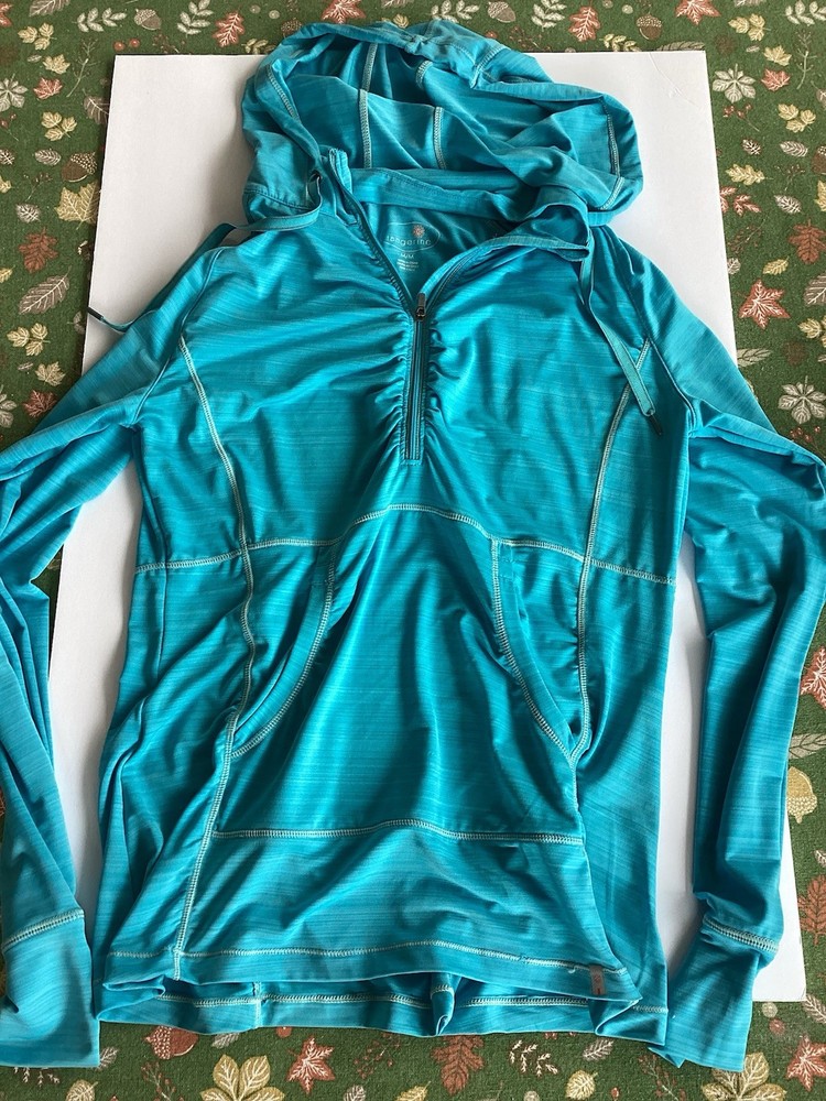 Tangerine Turquoise Pullover Hoodie Women's Size M Long Sleeve Half Zip Pockets