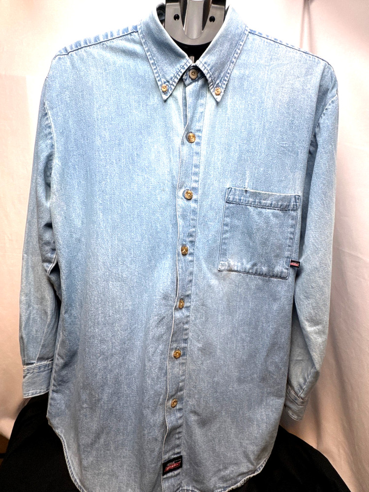 Genuine Dickies Denim Button-Up Shirt Men’s L Blue Long Sleeve Workwear