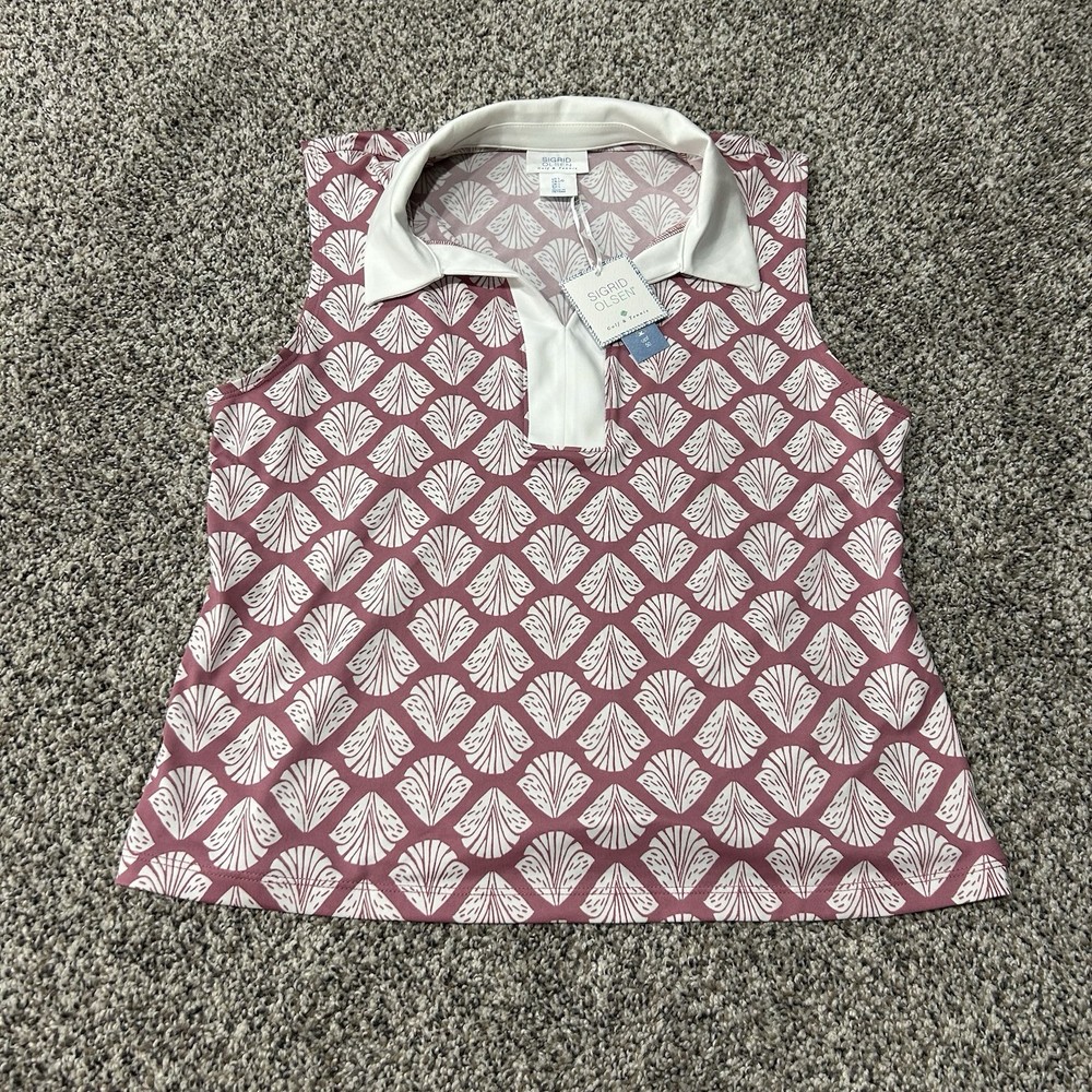 Sigrid Olsen Shirt Large Pink Polo Tank Golf Tennis Pickleball UPF Seashell
