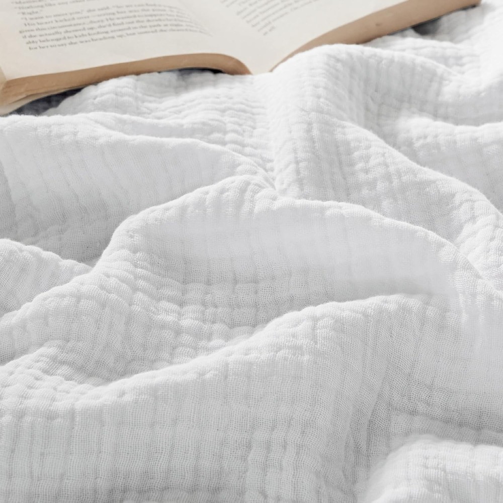 Bedsure Queen Size 100% Cotton Muslin Blanket 90x90 Inches in White