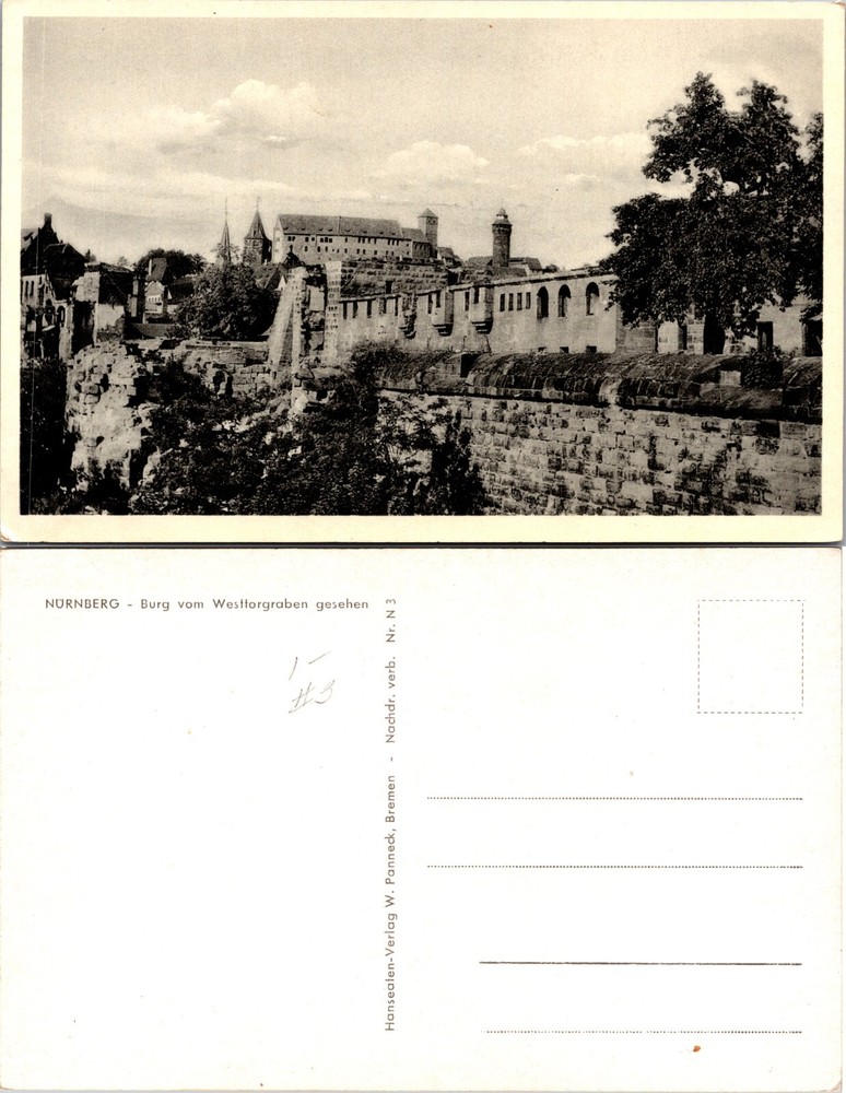Nuremberg Castle View from West Moat Germany Postcard
