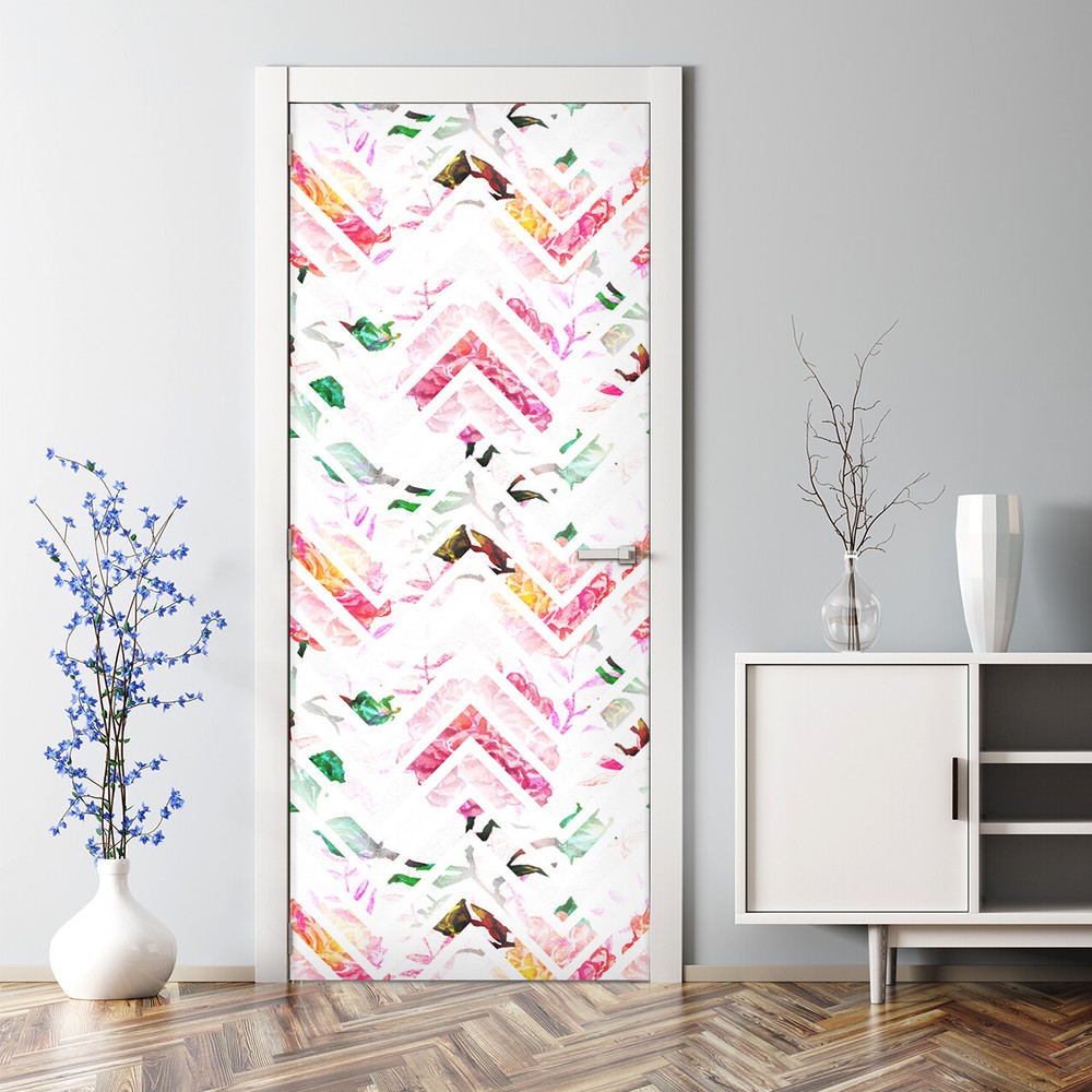 Floral Chevron Adhesive  Floral Abstract Design   Peel & Stick Door Wrap