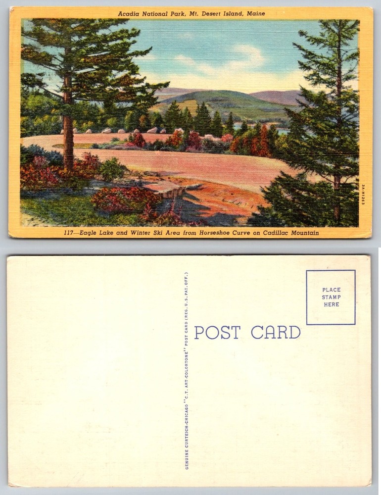 Vintage Acadia National Park Maine Eagle Lake Cadillac Mountain Linen Postcard-image