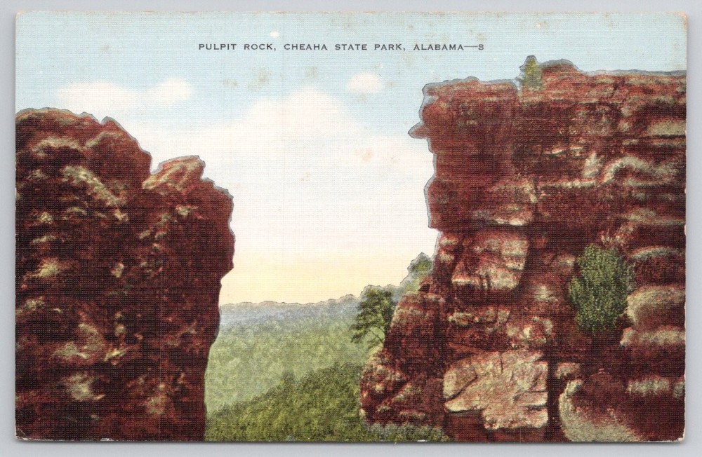 PULPIT ROCK Cheaha State Park Alabama Vintage Linen Postcard E.C. Kropp
