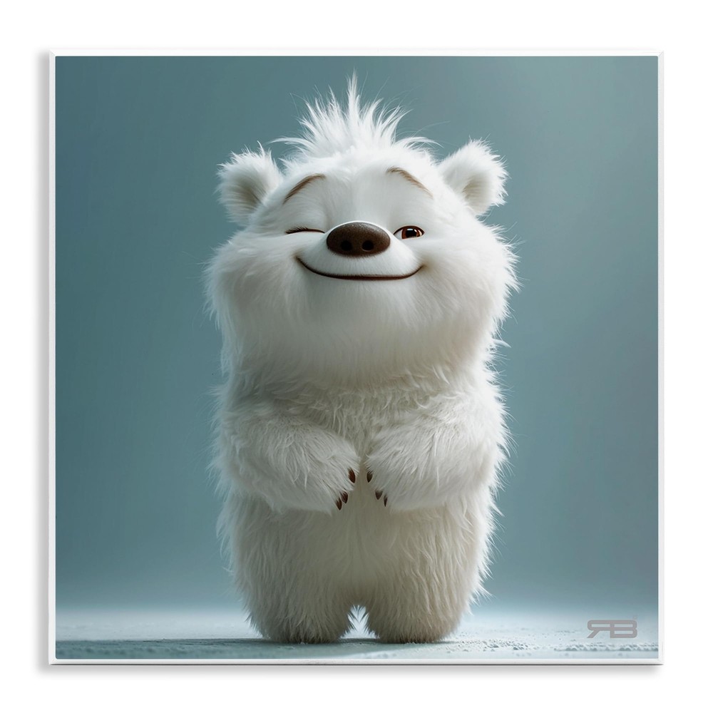 Smiling Polar Bear Cub Wall Plaque Art Design by RB, 12 x 12