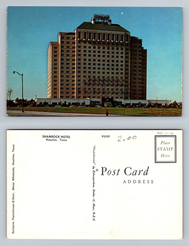 Houston, TX-Texas, Shamrock Hotel Multi Story Building View Vintage Postcard