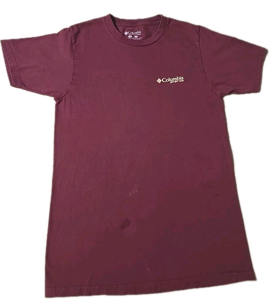 Columbia Small PFG Mens T-Shirt S Green Burgundy Professional Fishing Gear Logo